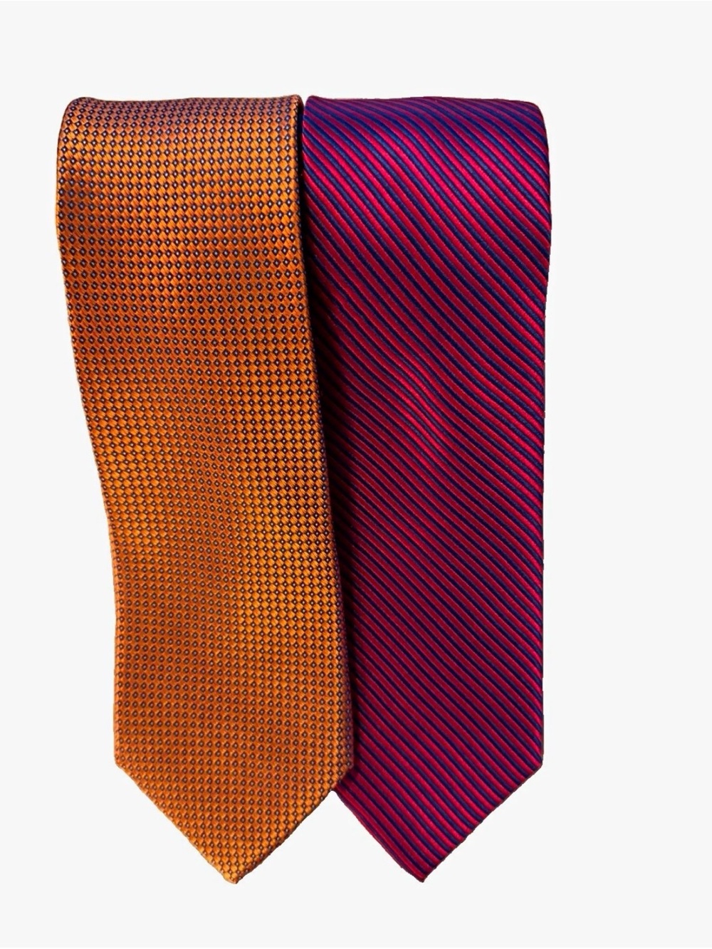 Tommy Hilfiger 2 Men's Woven Silk Ties Red & Navy and Orange Striped Neckties